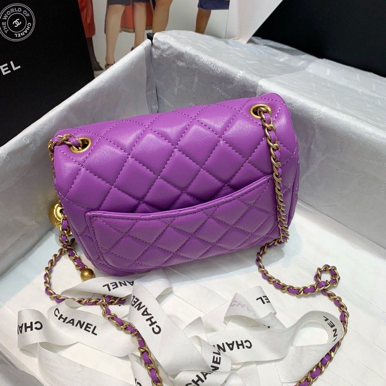 ChanelMini Flap Bag With ChanelBall On Strap Purple For Women, Women’s Handbags, Shoulder And Crossbody Bags 6.7in/17cm AS1786