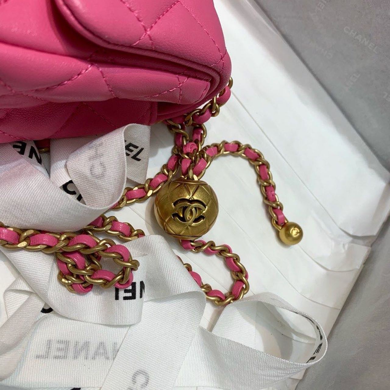 ChanelMini Flap Bag With ChanelBall On Strap PiNike For Women, Women’s Handbags, Shoulder And Crossbody Bags 6.7in/17cm AS1786