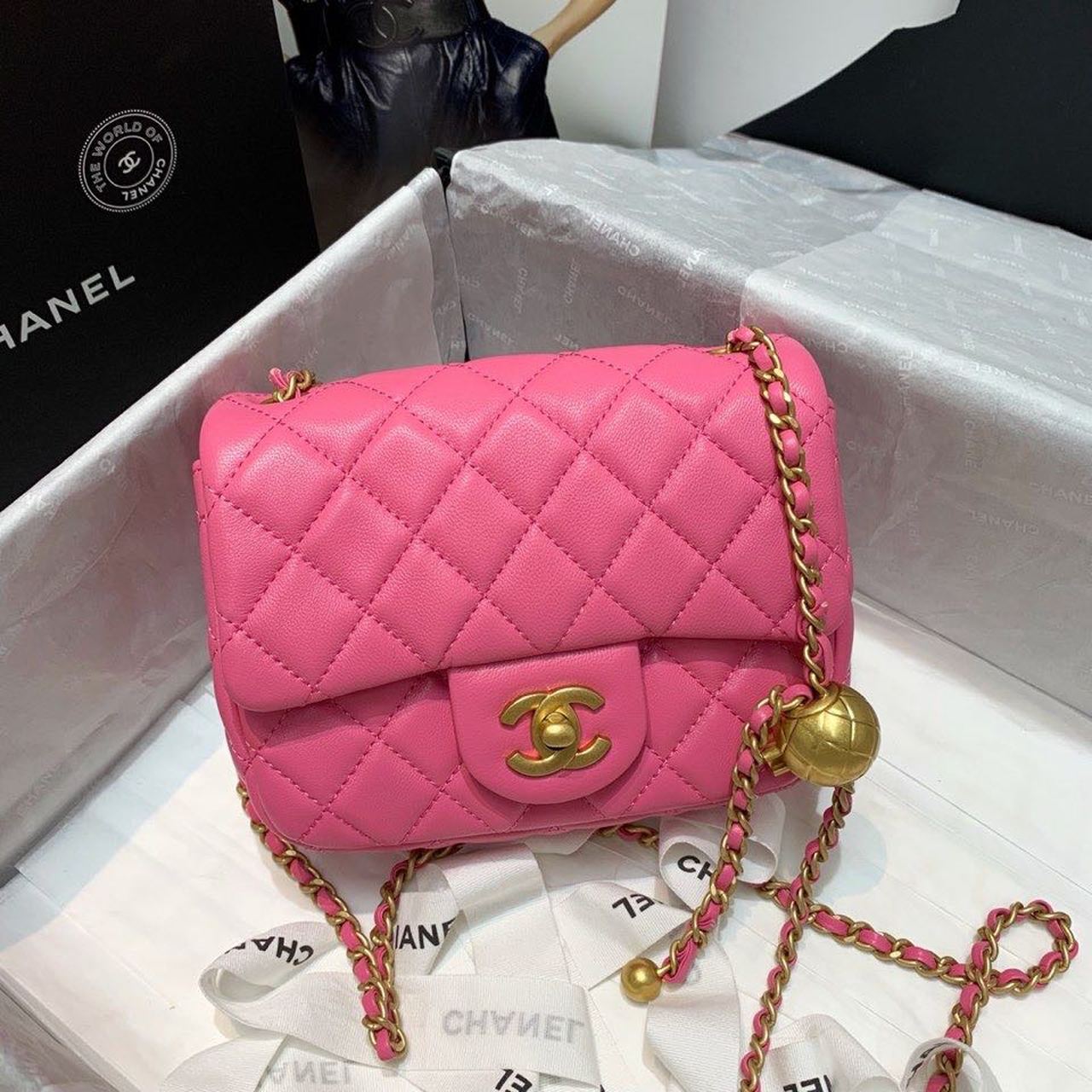 ChanelMini Flap Bag With ChanelBall On Strap PiNike For Women, Women’s Handbags, Shoulder And Crossbody Bags 6.7in/17cm AS1786
