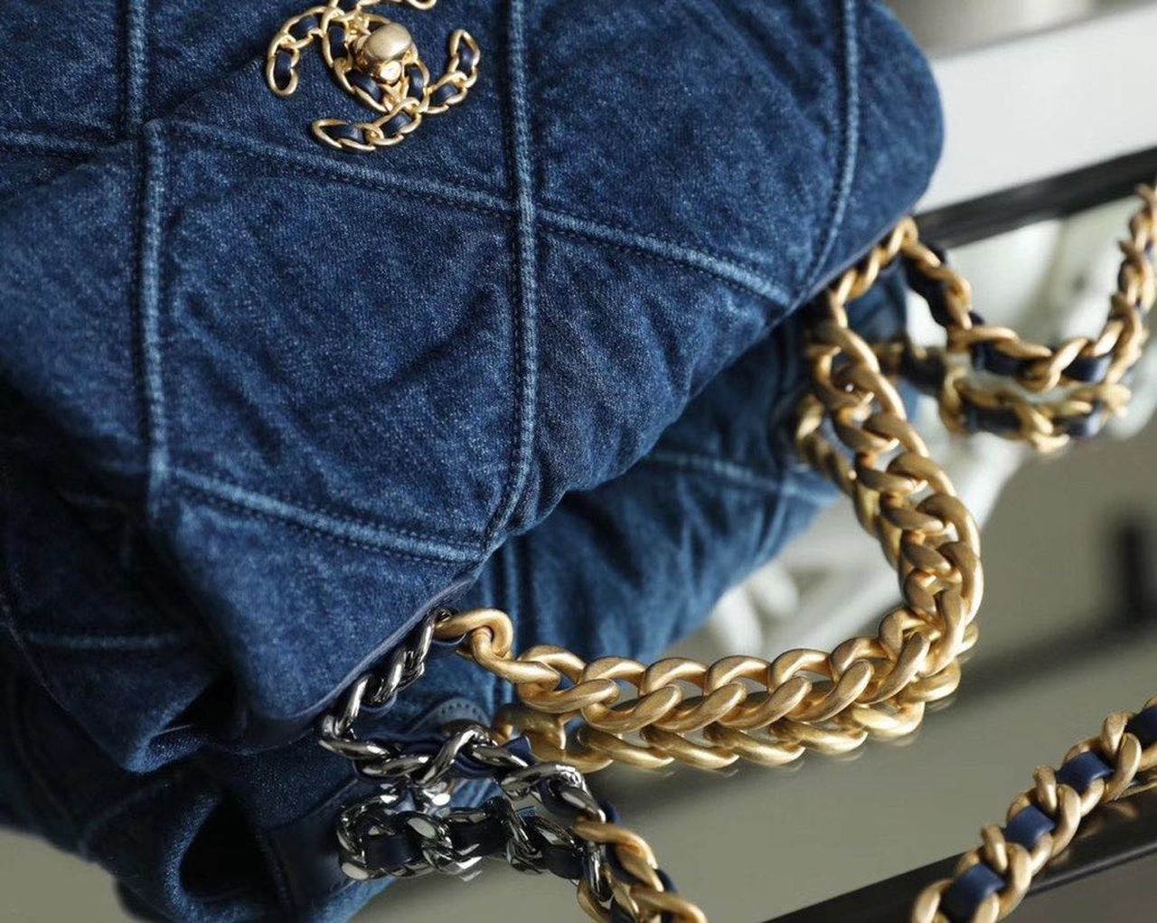 CHL 19 Handbag Denim Blue For Women, Women’s Flap Bag, Shoulder And Crossbody Bags 10.1in/26cm AS1160 B02876 N6832