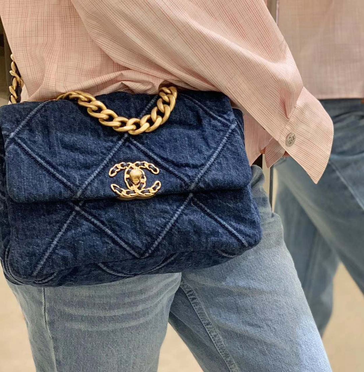 CHL 19 Handbag Denim Blue For Women, Women’s Flap Bag, Shoulder And Crossbody Bags 10.1in/26cm AS1160 B02876 N6832