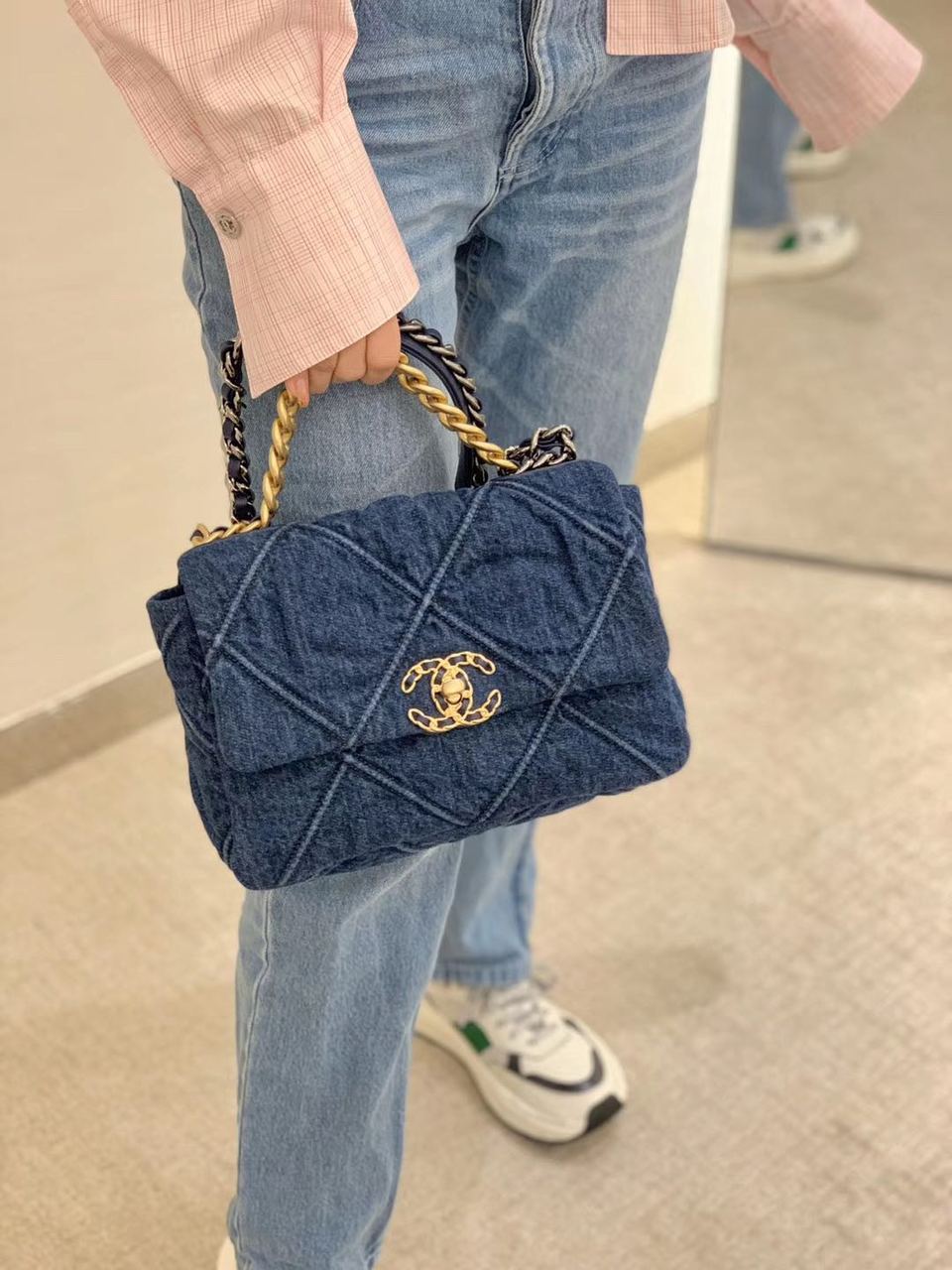 CHL 19 Handbag Denim Blue For Women, Women’s Flap Bag, Shoulder And Crossbody Bags 10.1in/26cm AS1160 B02876 N6832