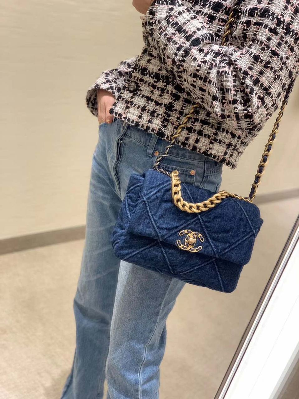 CHL 19 Handbag Denim Blue For Women, Women’s Flap Bag, Shoulder And Crossbody Bags 10.1in/26cm AS1160 B02876 N6832