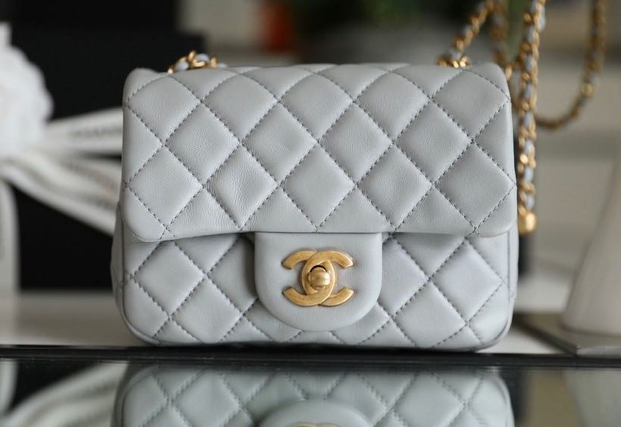 ChanelMini Flap Bag With ChanelBall On Strap Grey For Women, Women’s Handbags, Shoulder And Crossbody Bags 6.7in/17cm AS1786