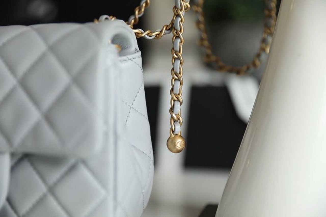 ChanelMini Flap Bag With ChanelBall On Strap Grey For Women, Women’s Handbags, Shoulder And Crossbody Bags 6.7in/17cm AS1786