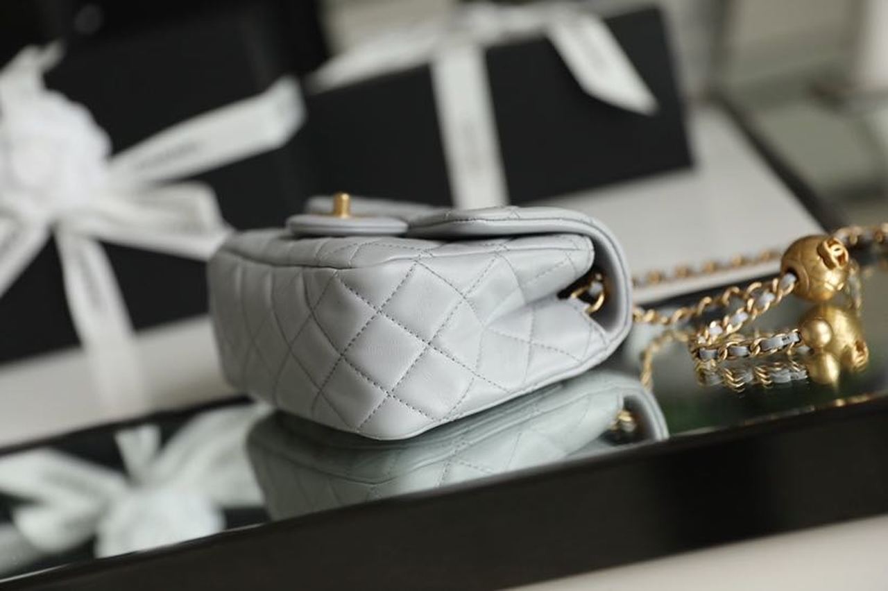 ChanelMini Flap Bag With ChanelBall On Strap Grey For Women, Women’s Handbags, Shoulder And Crossbody Bags 6.7in/17cm AS1786