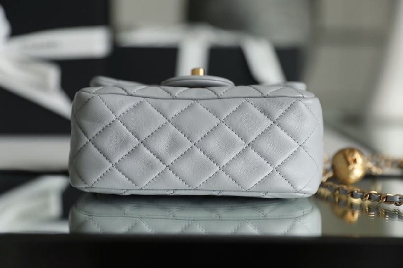 ChanelMini Flap Bag With ChanelBall On Strap Grey For Women, Women’s Handbags, Shoulder And Crossbody Bags 6.7in/17cm AS1786