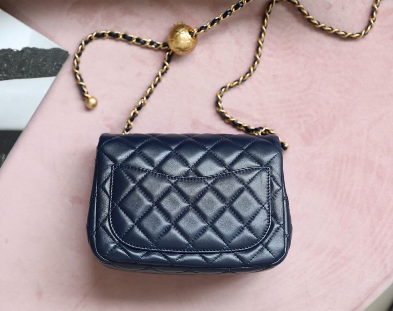 ChanelMini Flap Bag With ChanelBall On Strap Navy Blue For Women, Women’s Handbags, Shoulder And Crossbody Bags 6.7in/17cm AS1786