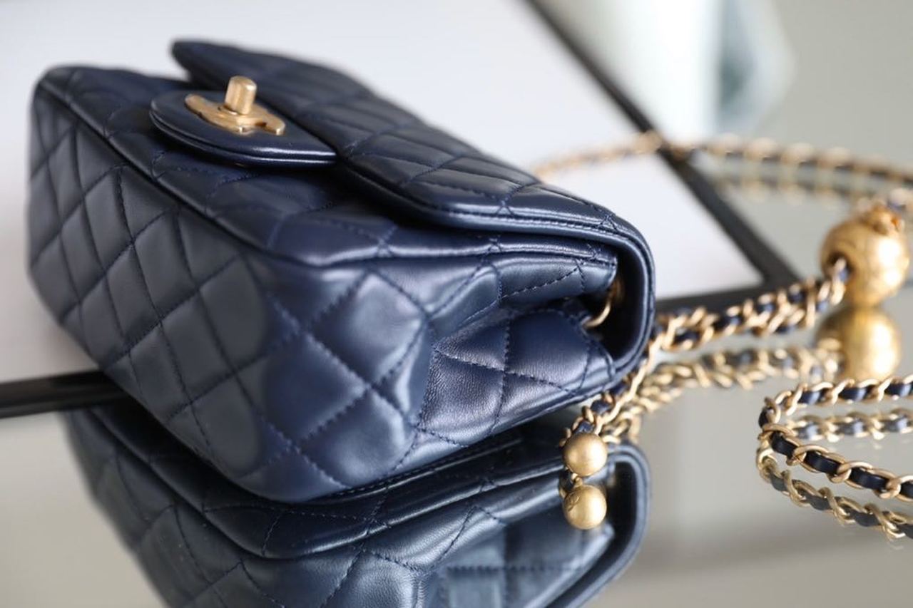 ChanelMini Flap Bag With ChanelBall On Strap Navy Blue For Women, Women’s Handbags, Shoulder And Crossbody Bags 6.7in/17cm AS1786