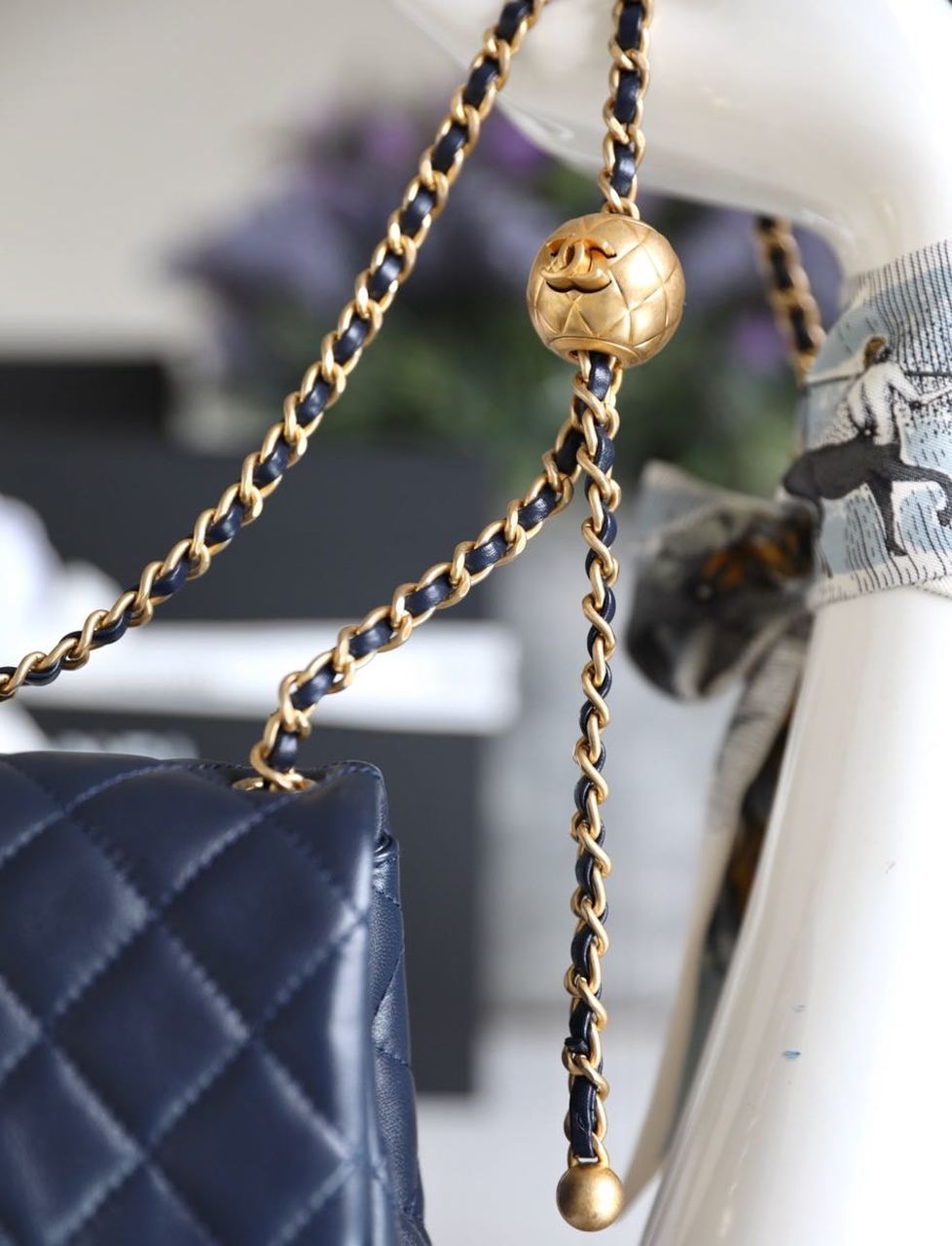 ChanelMini Flap Bag With ChanelBall On Strap Navy Blue For Women, Women’s Handbags, Shoulder And Crossbody Bags 6.7in/17cm AS1786