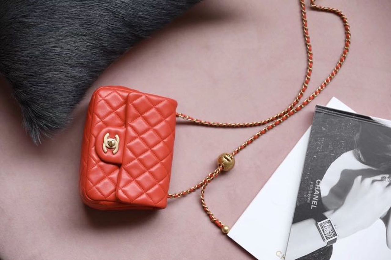 ChanelMini Flap Bag With ChanelBall On Strap Red For Women, Women’s Handbags, Shoulder And Crossbody Bags 6.7in/17cm AS1786