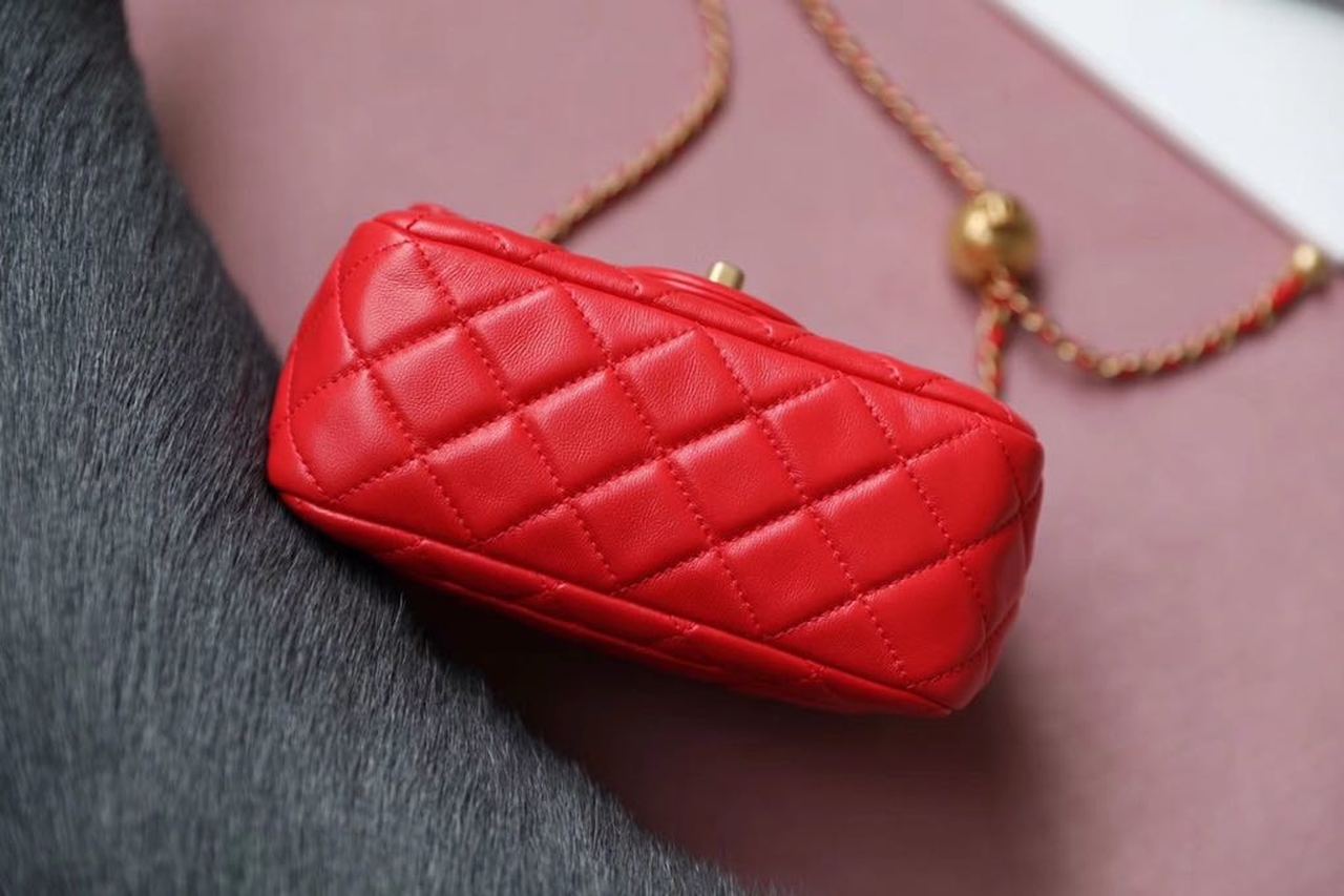 ChanelMini Flap Bag With ChanelBall On Strap Red For Women, Women’s Handbags, Shoulder And Crossbody Bags 6.7in/17cm AS1786
