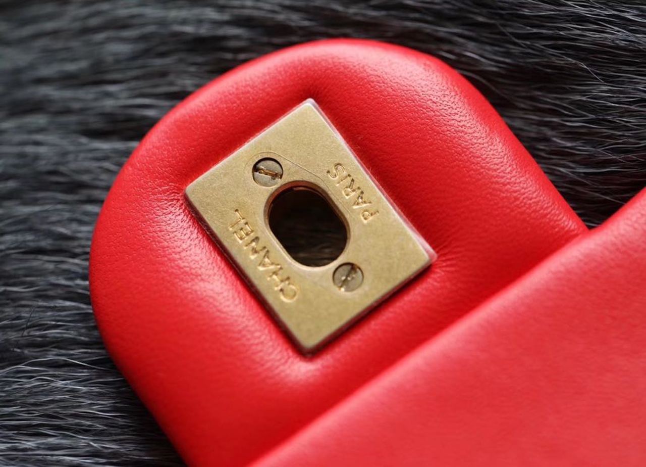 ChanelMini Flap Bag With ChanelBall On Strap Red For Women, Women’s Handbags, Shoulder And Crossbody Bags 6.7in/17cm AS1786