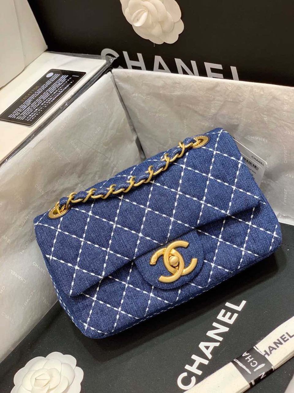 Chanel Flap Bag Denim Blue For Women, Women’s Handbags, Shoulder And Crossbody Bags 10.2in/26cm AS1328 B01897 N5398