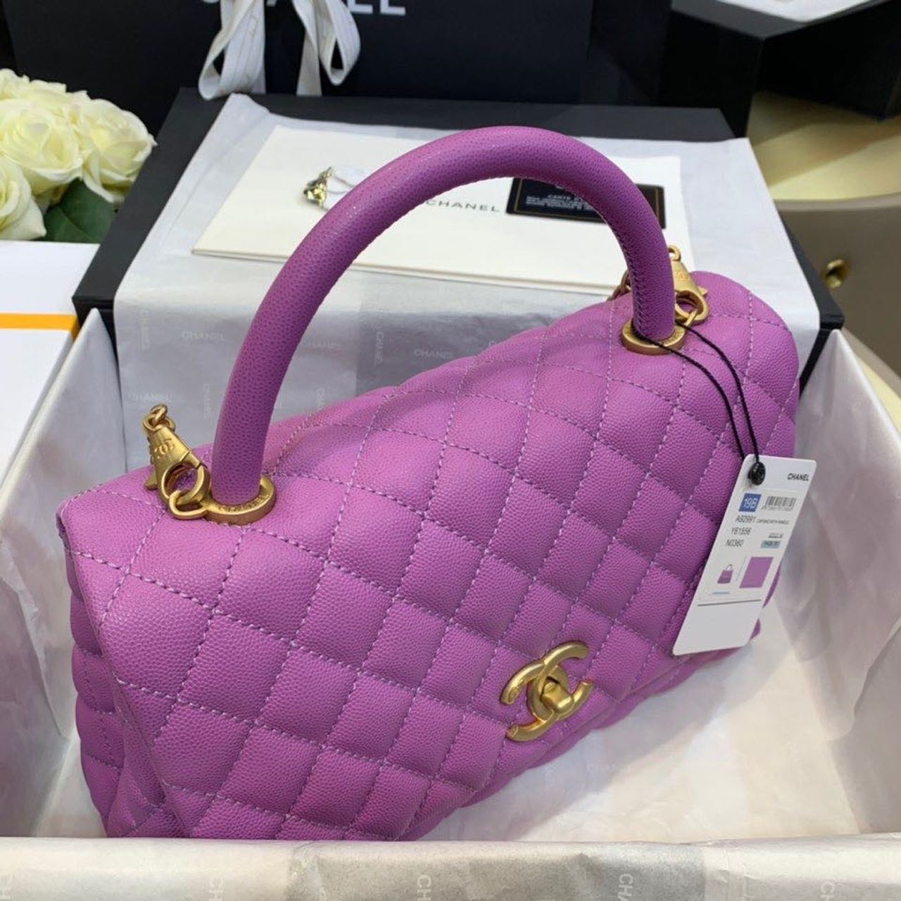 ChanelLarge Flap Bag With Top Handle Purple For Women, Women’s Handbags, Shoulder And Crossbody Bags 11in/28cm A92991