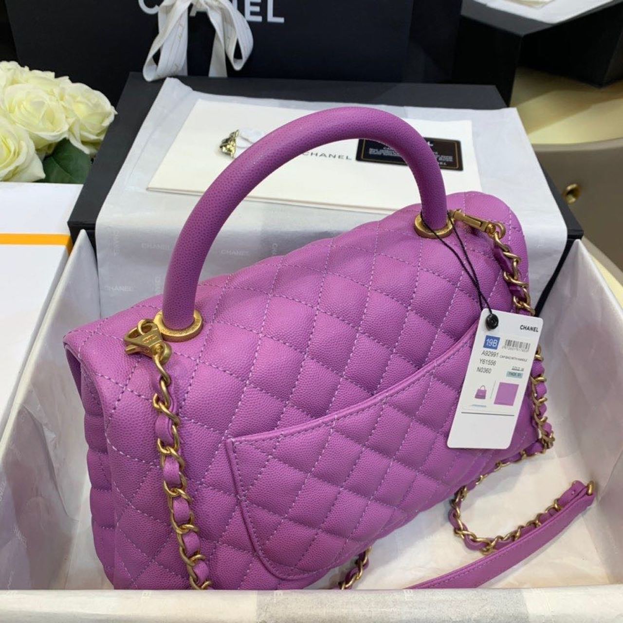 ChanelLarge Flap Bag With Top Handle Purple For Women, Women’s Handbags, Shoulder And Crossbody Bags 11in/28cm A92991