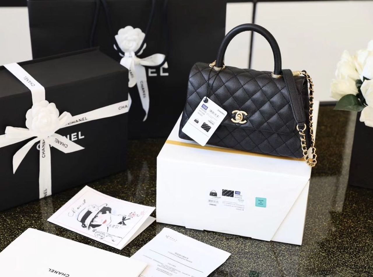 Chanel Coco With Top Handle Bag Gold Toned Hardware Black For Women 9.4in/24cm