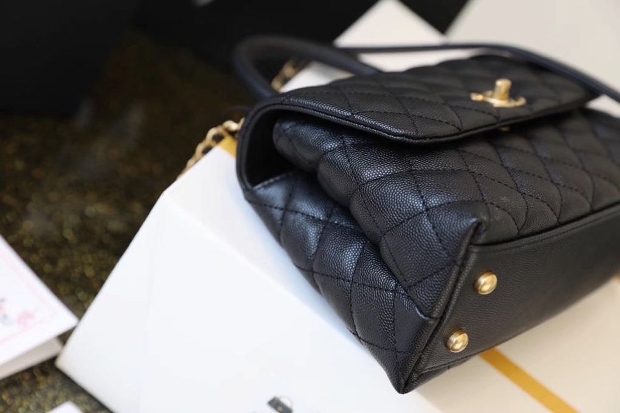 Chanel Coco With Top Handle Bag Gold Toned Hardware Black For Women 9.4in/24cm