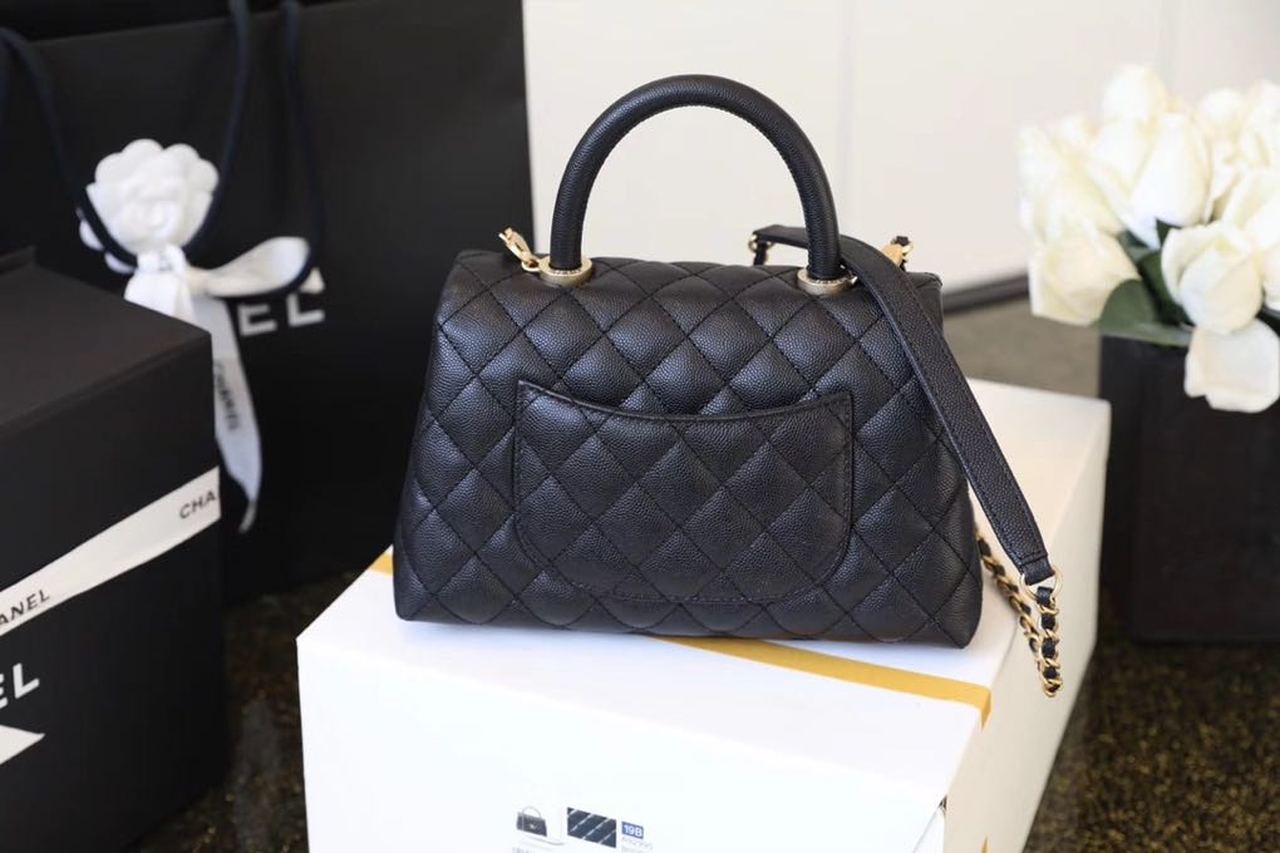 Chanel Coco With Top Handle Bag Gold Toned Hardware Black For Women 9.4in/24cm