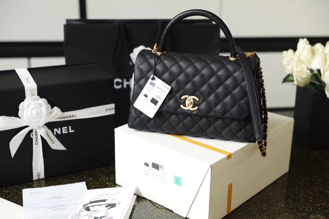 ChanelHandbag With Top Handle Black For Women 11in/28cm