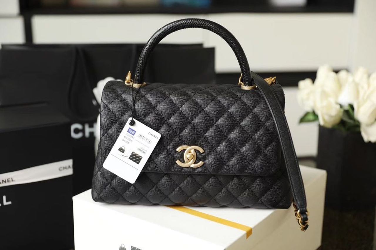 ChanelHandbag With Top Handle Black For Women 11in/28cm