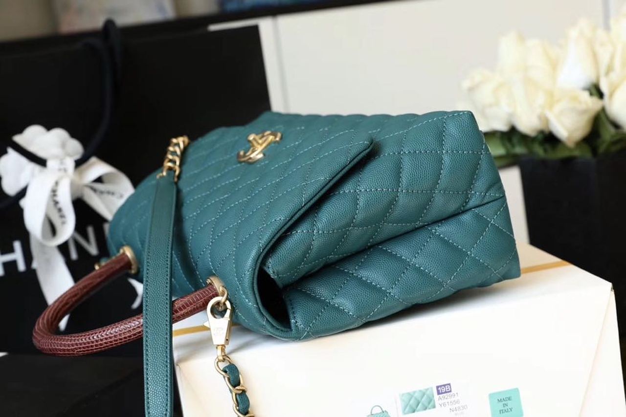 ChanelLarge Flap Bag With Top Handle Teal For Women, Women’s Handbags, Shoulder And Crossbody Bags 11in/28cm A92991