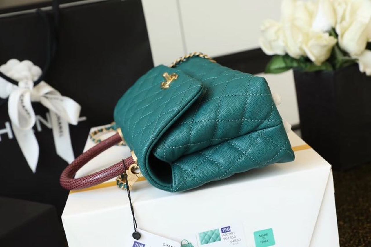 ChanelMedium Flap Bag With Top Handle Teal For Women, Women’s Handbags, Shoulder And Crossbody Bags 9in/23cm A92990