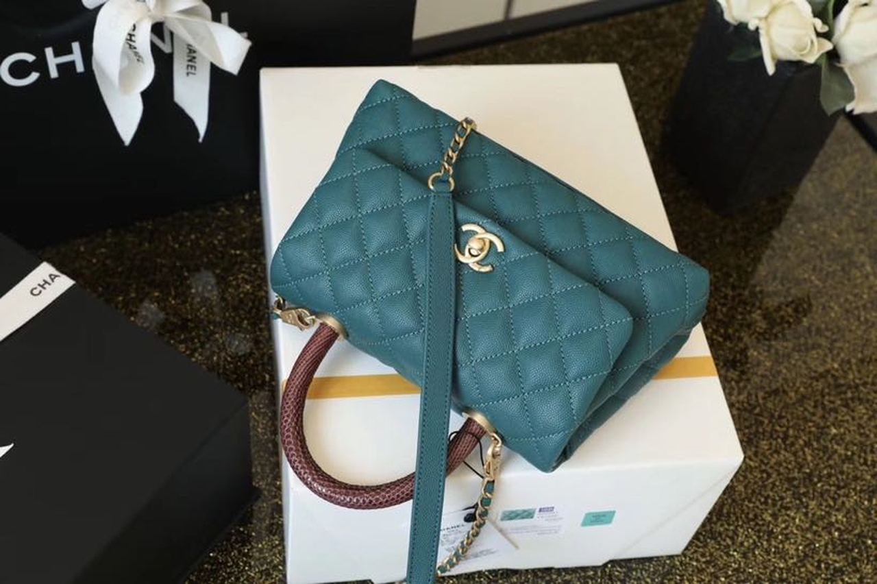 ChanelMedium Flap Bag With Top Handle Teal For Women, Women’s Handbags, Shoulder And Crossbody Bags 9in/23cm A92990