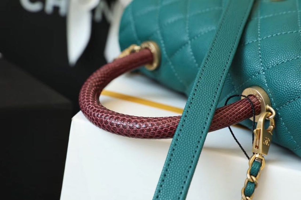 ChanelMedium Flap Bag With Top Handle Teal For Women, Women’s Handbags, Shoulder And Crossbody Bags 9in/23cm A92990