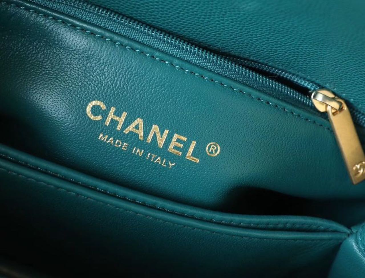 ChanelMedium Flap Bag With Top Handle Teal For Women, Women’s Handbags, Shoulder And Crossbody Bags 9in/23cm A92990