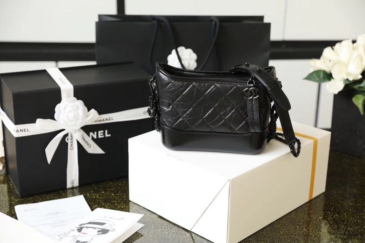 Chanel Gabrielle Hobo Bag 20cm Aged Calfskin Leather Spring/Summer Act 1 Collection, So Black
