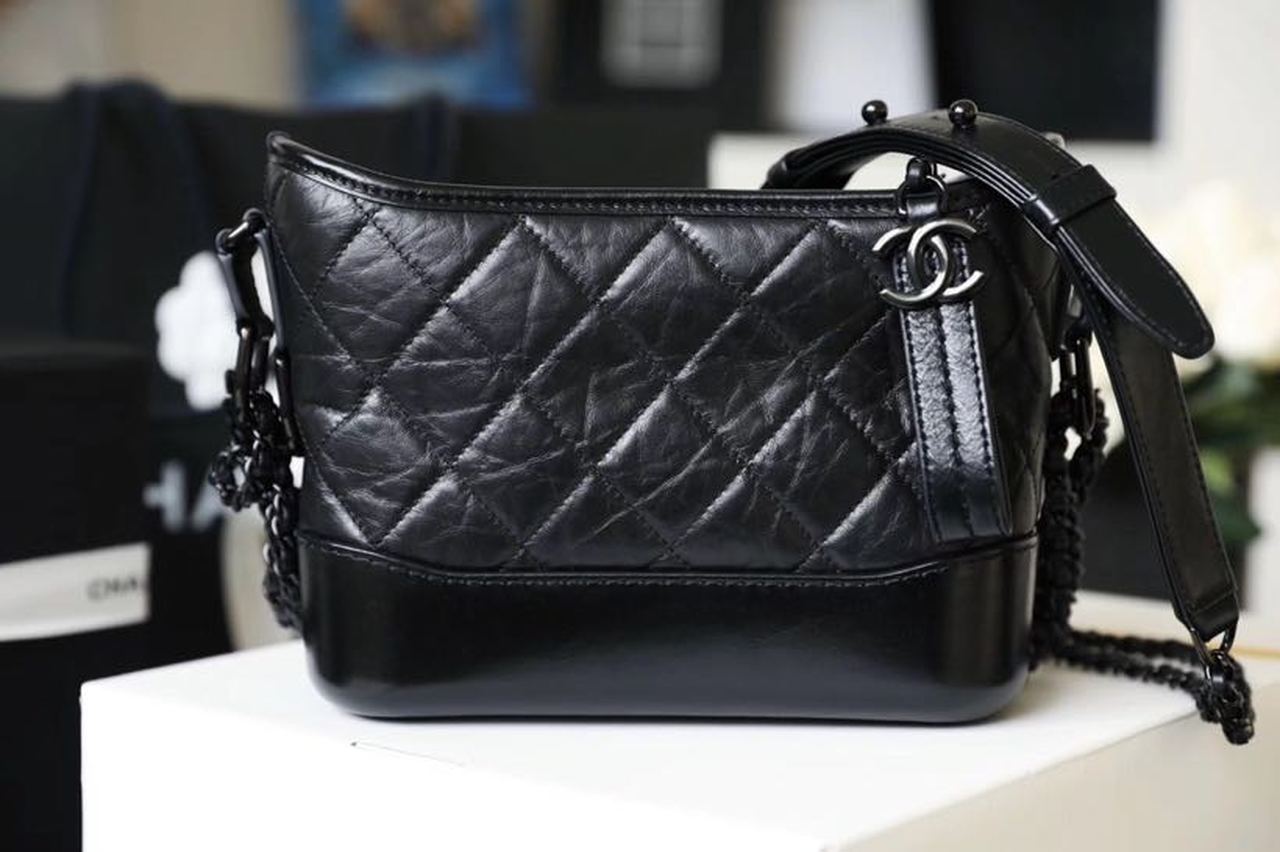 Chanel Gabrielle Hobo Bag 20cm Aged Calfskin Leather Spring/Summer Act 1 Collection, So Black