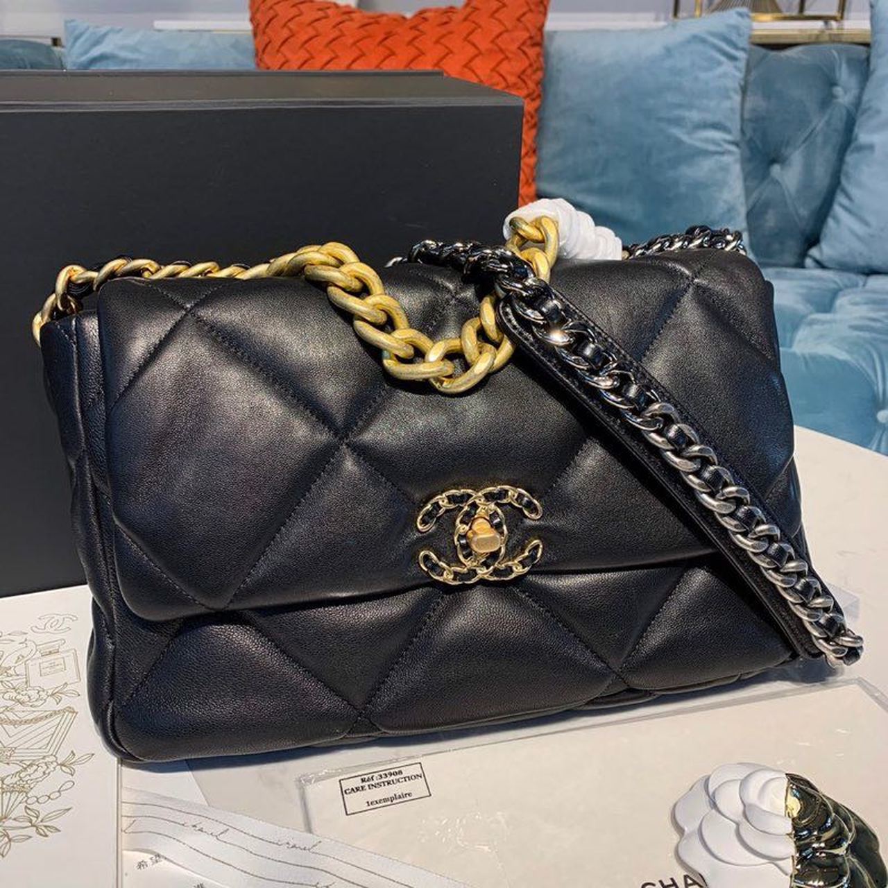CHL 19 Flap Bag 30cm Goatskin Leather Spring/Summer Act 1 Collection, Black