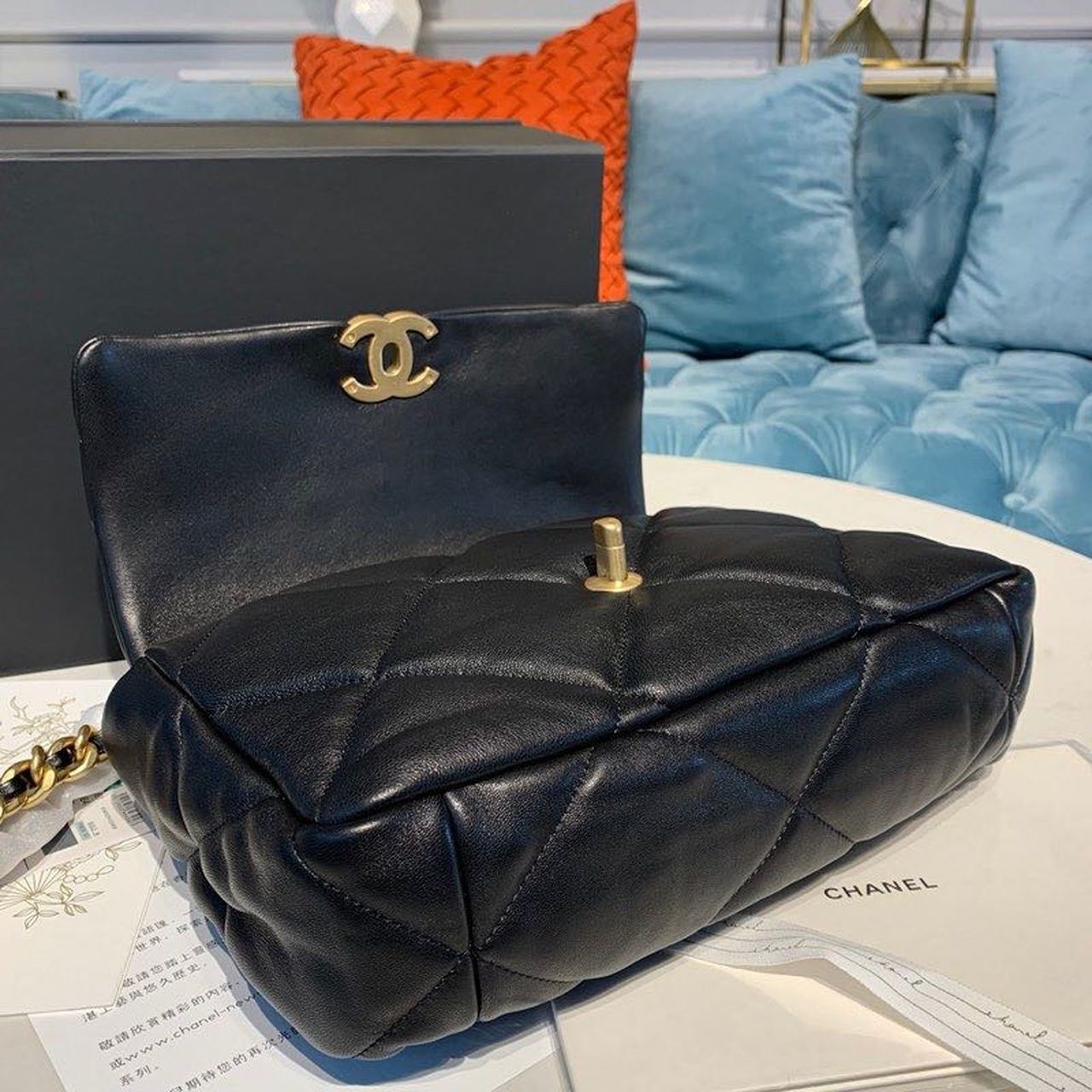 CHL 19 Flap Bag 30cm Goatskin Leather Spring/Summer Act 1 Collection, Black
