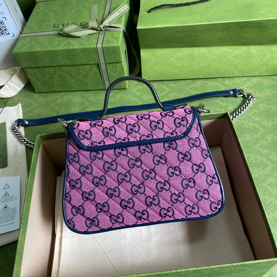 gg Marmont Mini Top Handle Bag In Pink And Blue gg Canvas For Women 8.3in/21cm gg