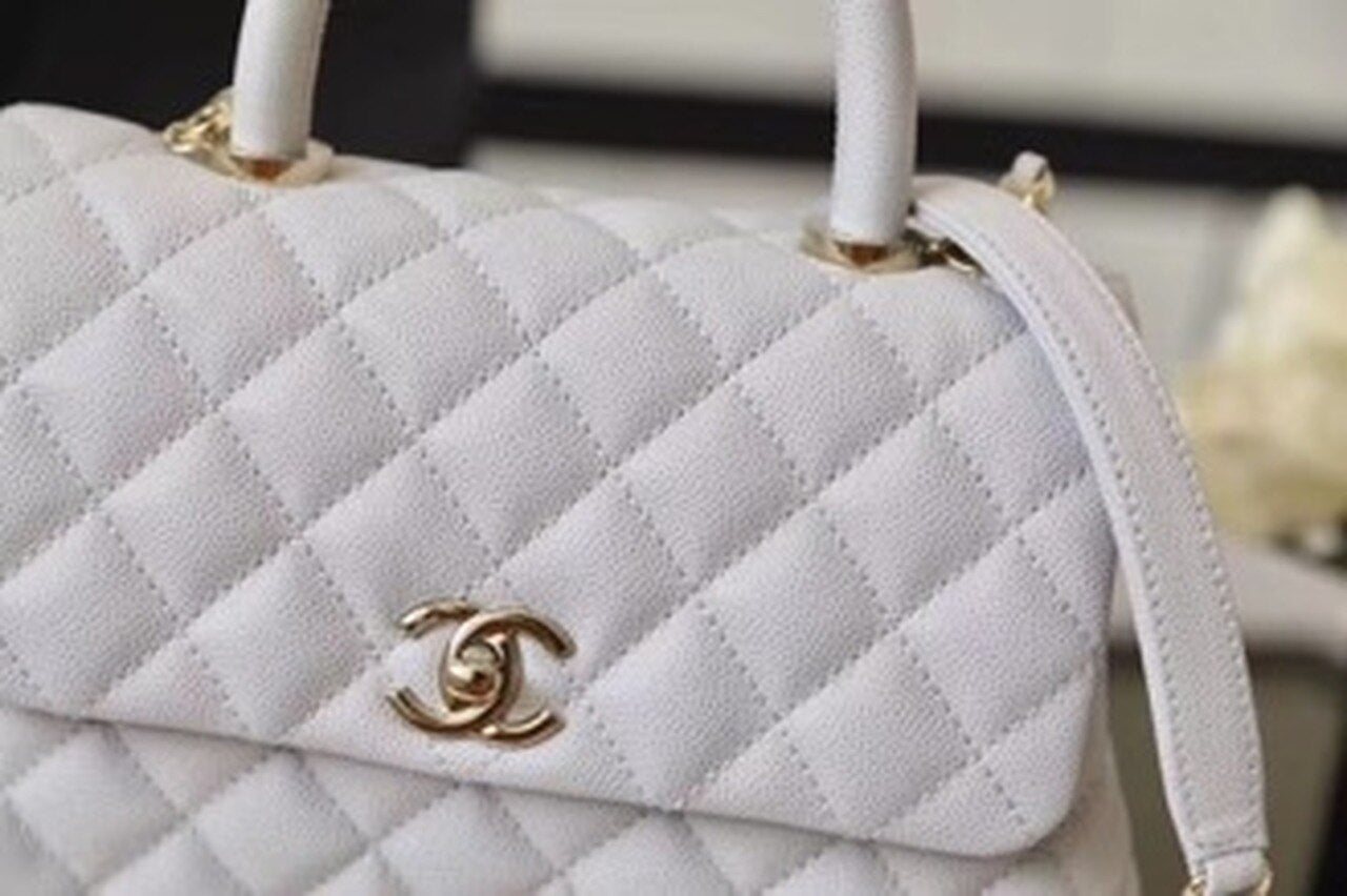 Chanel Coco With Top Handle Bag Gold Toned Hardware White For Women 9.4in/24cm