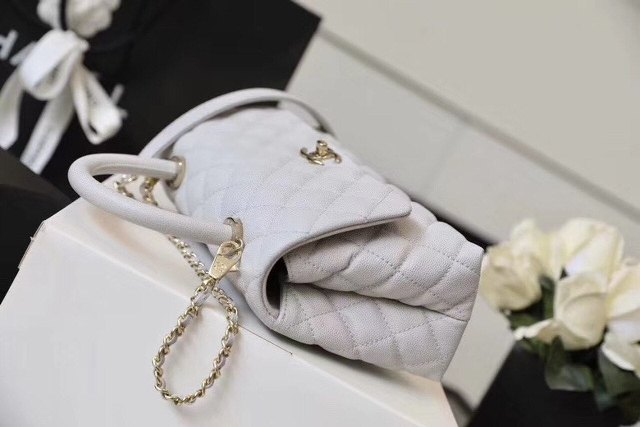 Chanel Coco With Top Handle Bag Gold Toned Hardware White For Women 9.4in/24cm