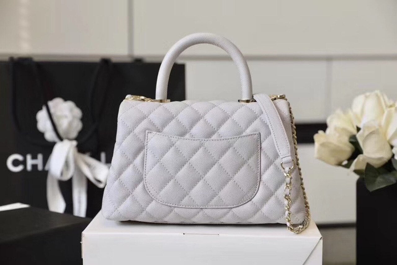 Chanel Coco With Top Handle Bag Gold Toned Hardware White For Women 9.4in/24cm