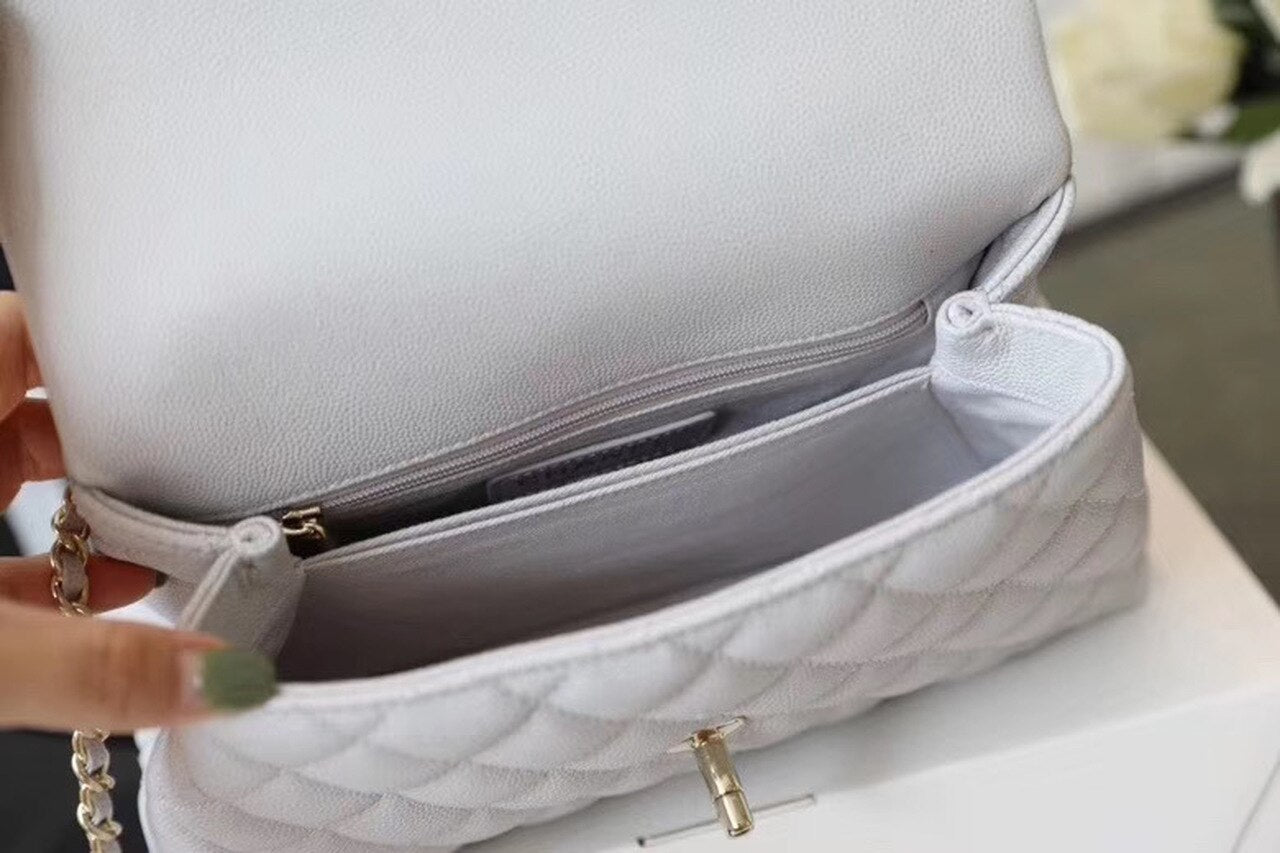 Chanel Coco With Top Handle Bag Gold Toned Hardware White For Women 9.4in/24cm