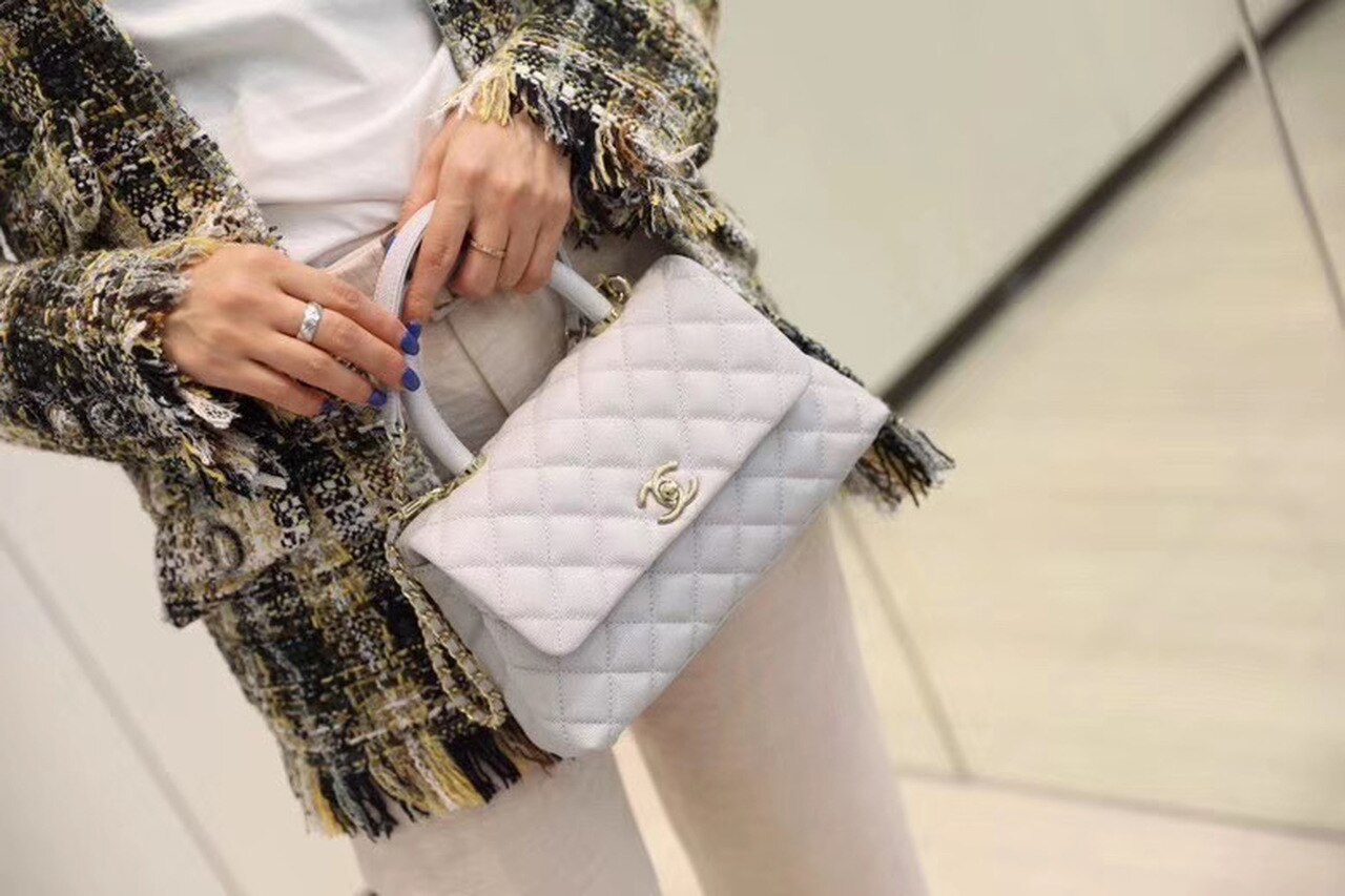 Chanel Coco With Top Handle Bag Gold Toned Hardware White For Women 9.4in/24cm
