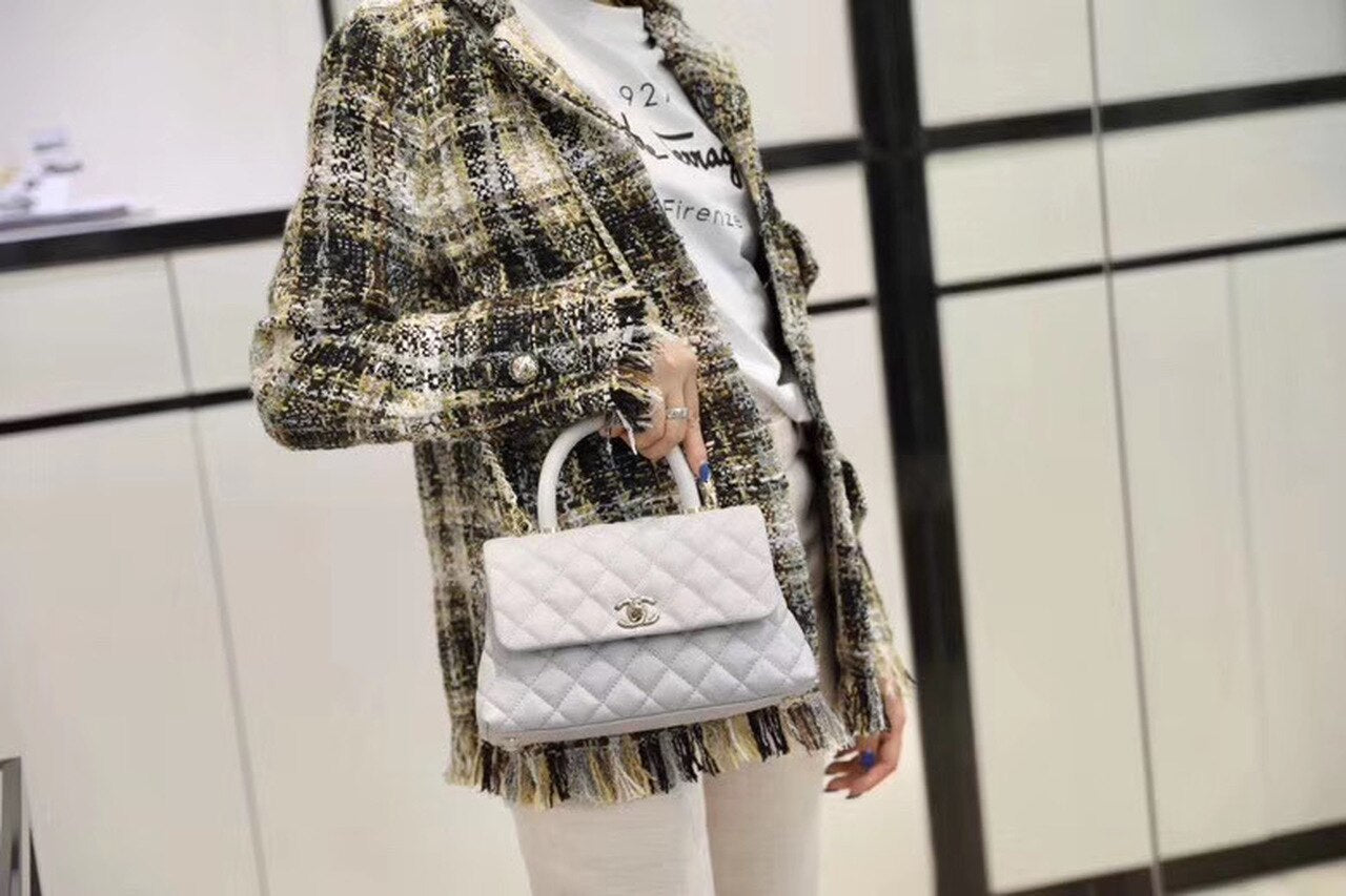 Chanel Coco With Top Handle Bag Gold Toned Hardware White For Women 9.4in/24cm