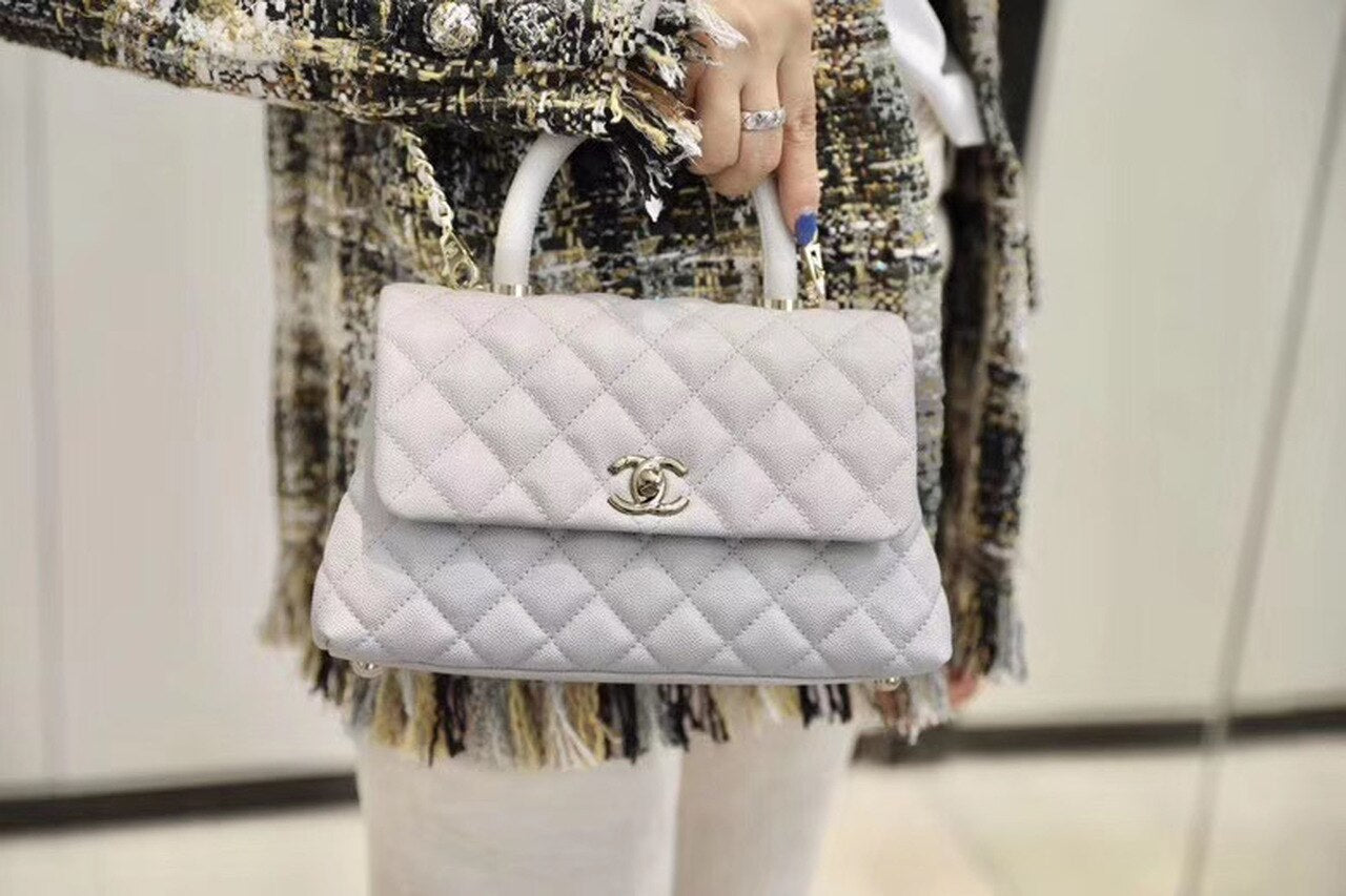 Chanel Coco With Top Handle Bag Gold Toned Hardware White For Women 9.4in/24cm