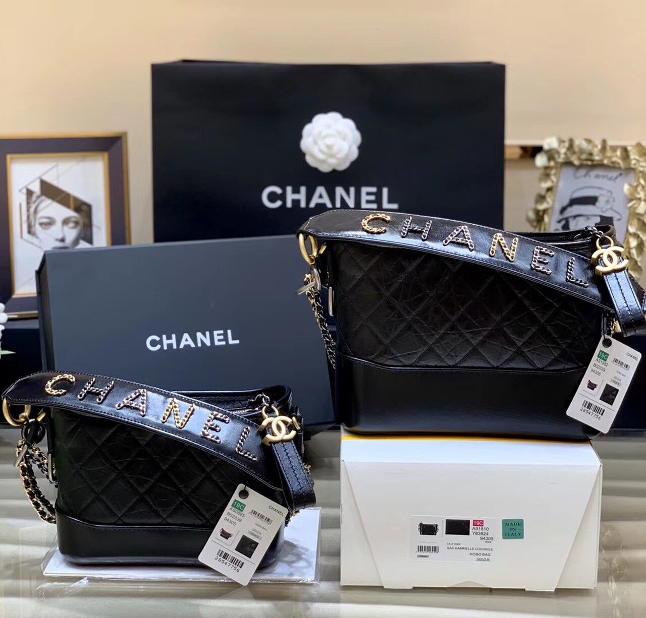 ChanelGabrielle Hobo Bag Black For Women 9.8in/25cm AS1582