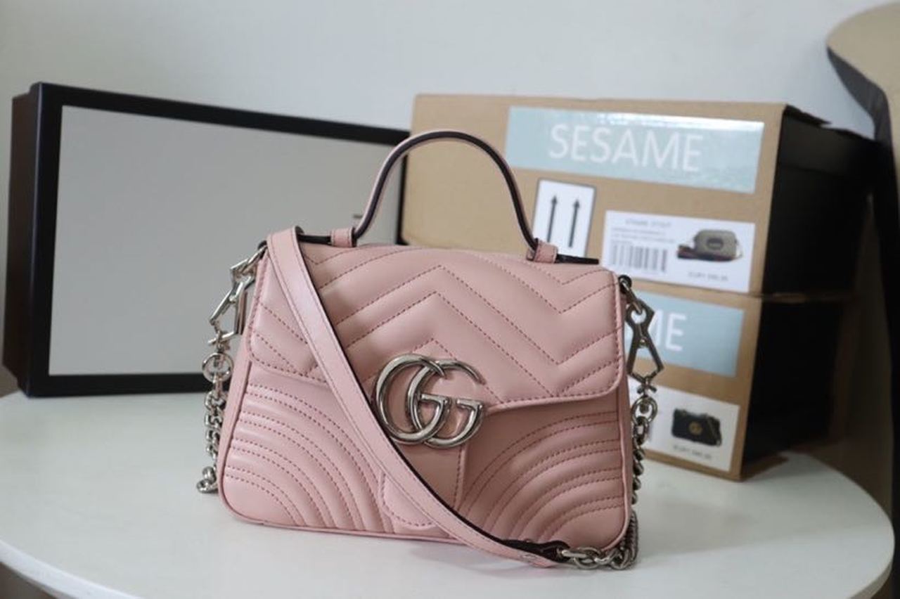 gg Marmont Mini Top Handle Bag Dusty Pink Matelassé For Women 8.3in/21cm 547260 DTDIT 5729