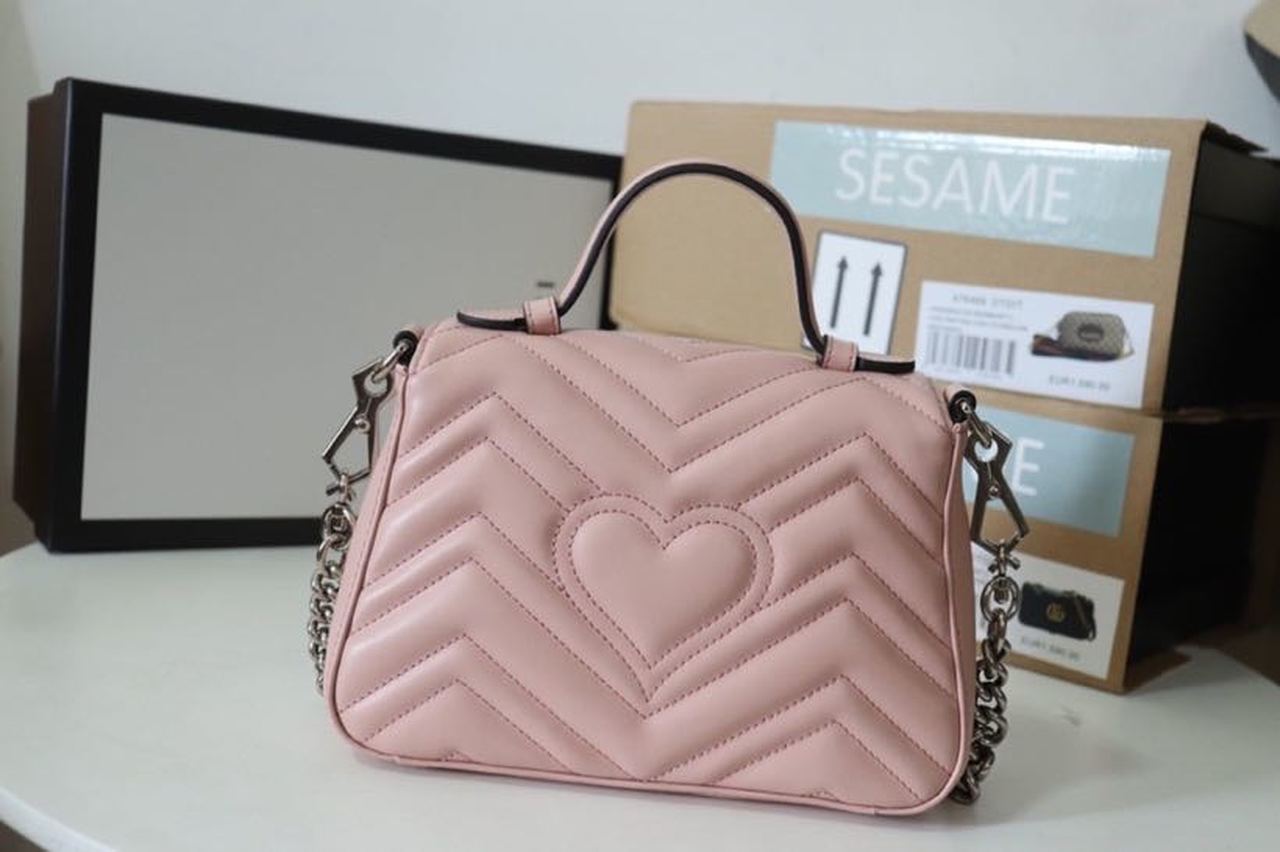 gg Marmont Mini Top Handle Bag Dusty Pink Matelassé For Women 8.3in/21cm 547260 DTDIT 5729