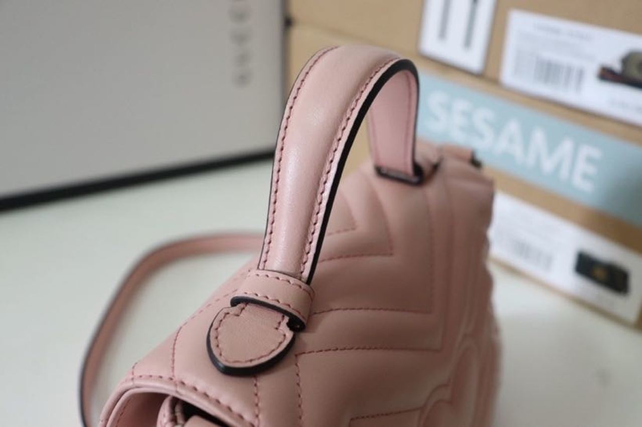gg Marmont Mini Top Handle Bag Dusty Pink Matelassé For Women 8.3in/21cm 547260 DTDIT 5729