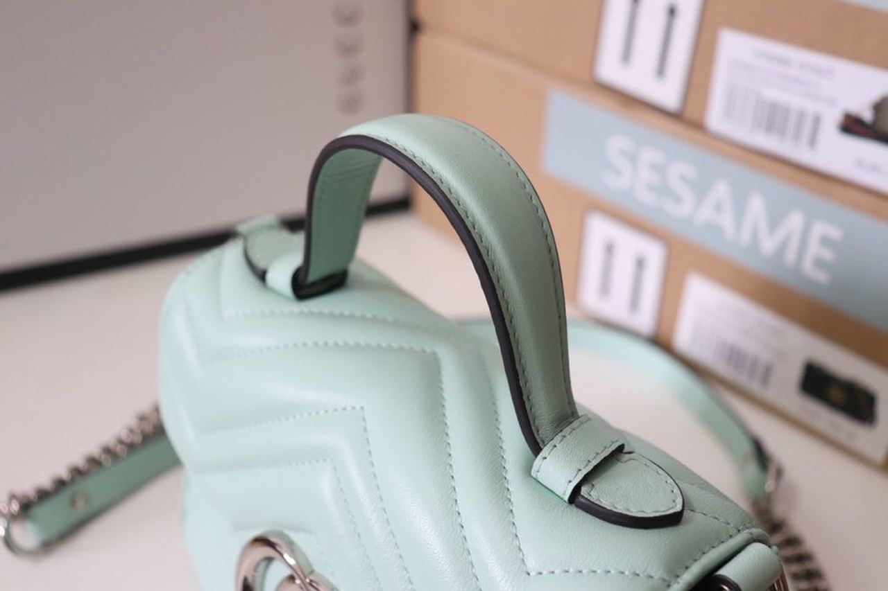 gg Marmont Mini Top Handle Bag Mint Green For Women 8.3in/21cm gg