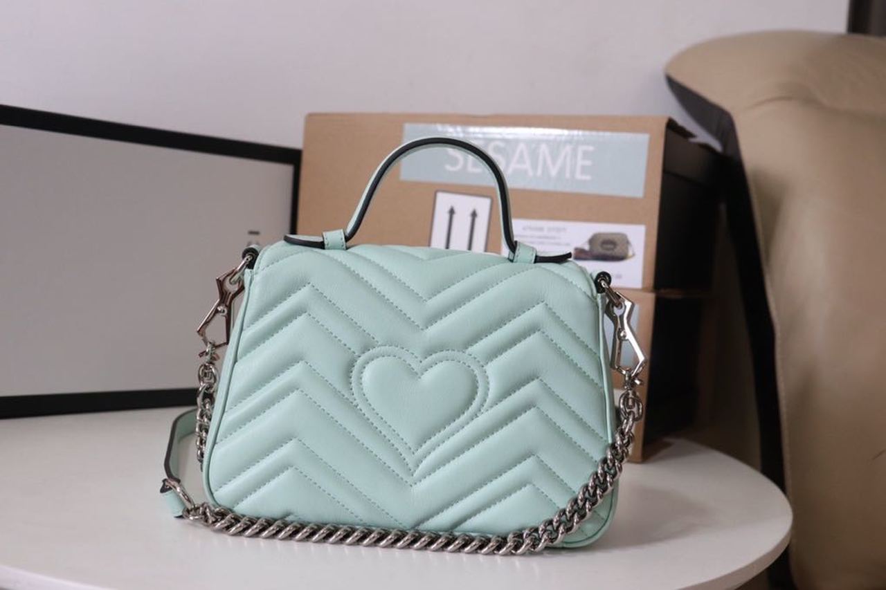 gg Marmont Mini Top Handle Bag Mint Green For Women 8.3in/21cm gg