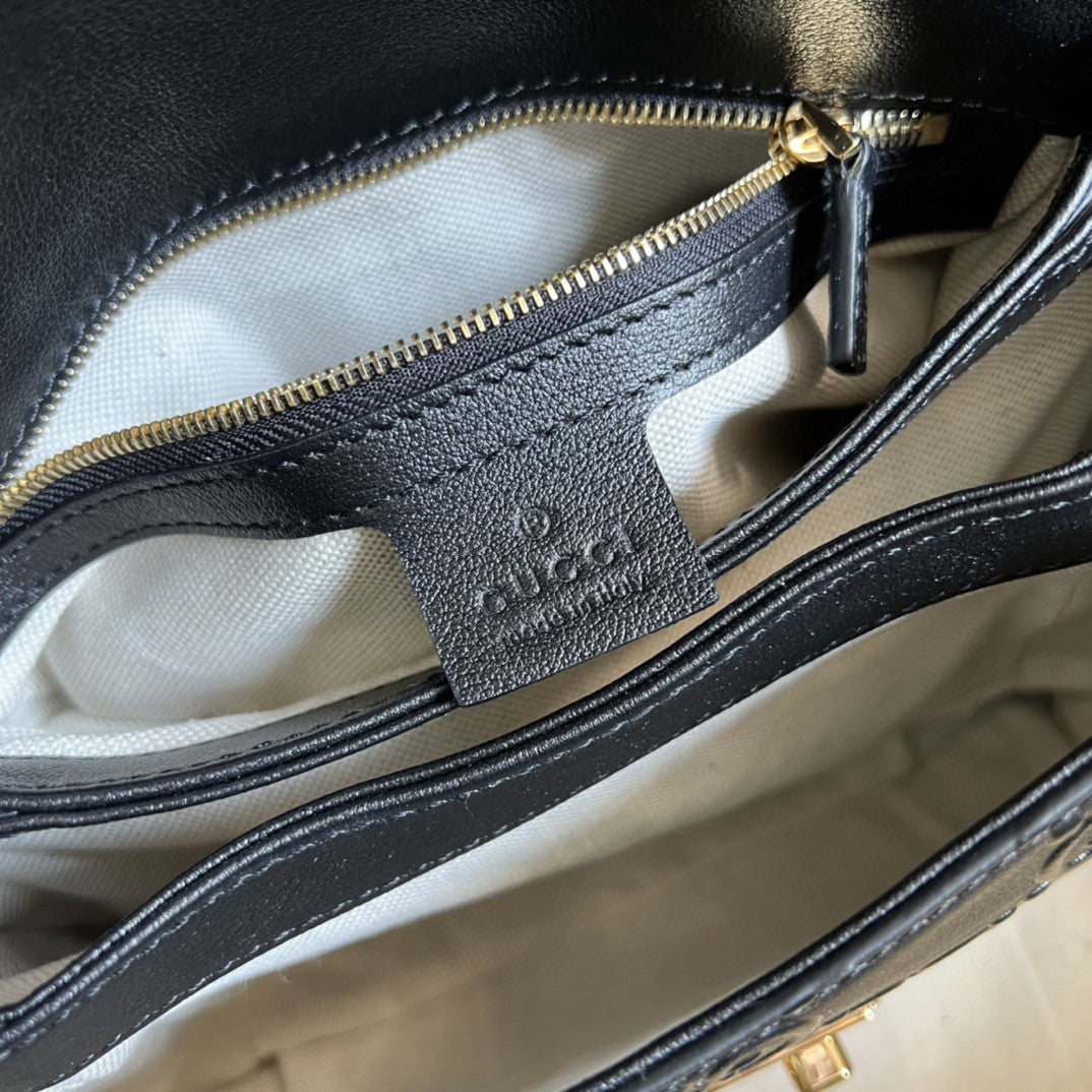 gg Small gg Top Handle Bag Black Debossed For Women 11in/29cm gg 675791 UD9AG 1000