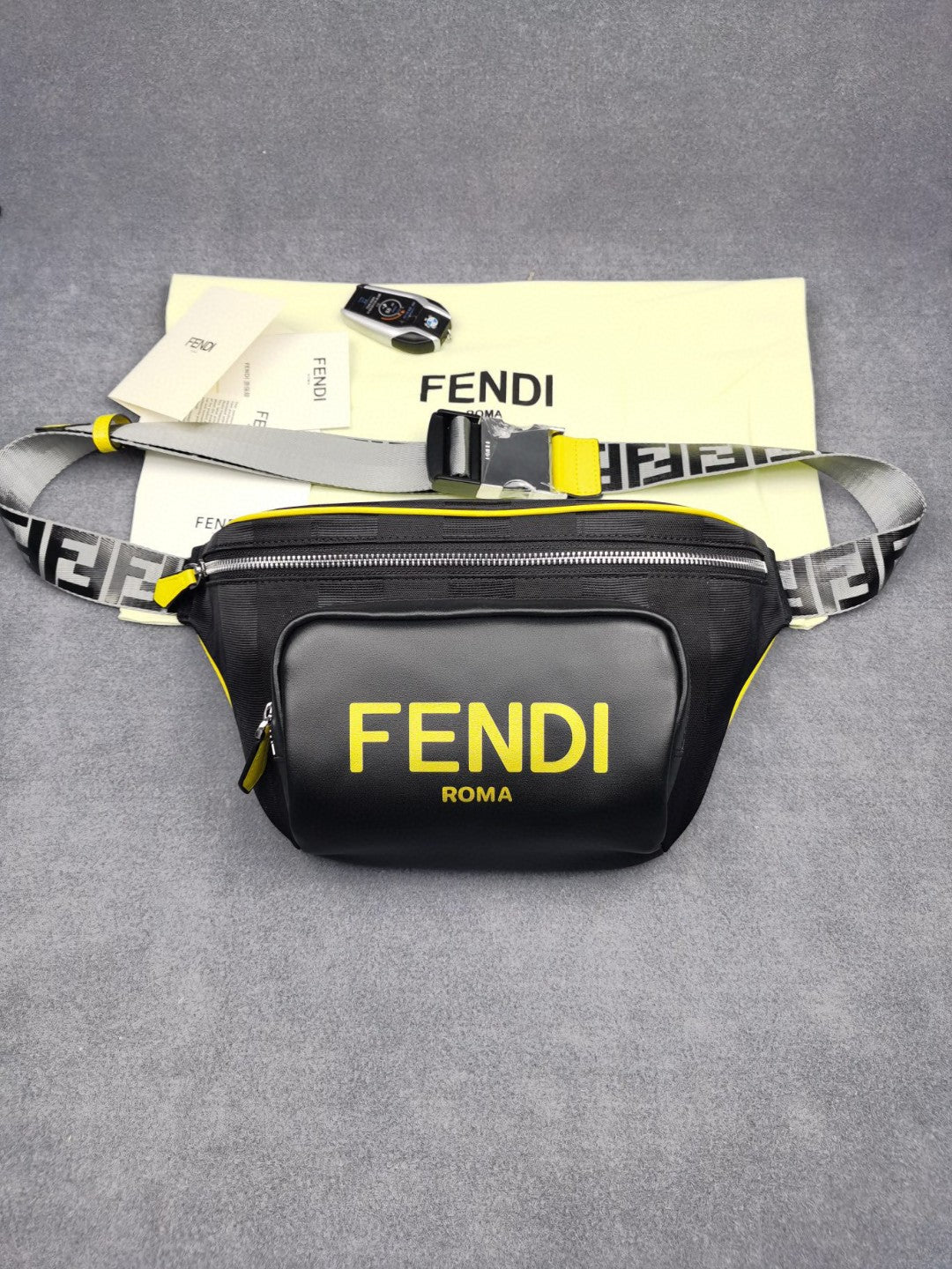 FI Little Monster Belt Bag Black/Yellow/Gray For Men, Men’s Bags 7.9in/20cm FF